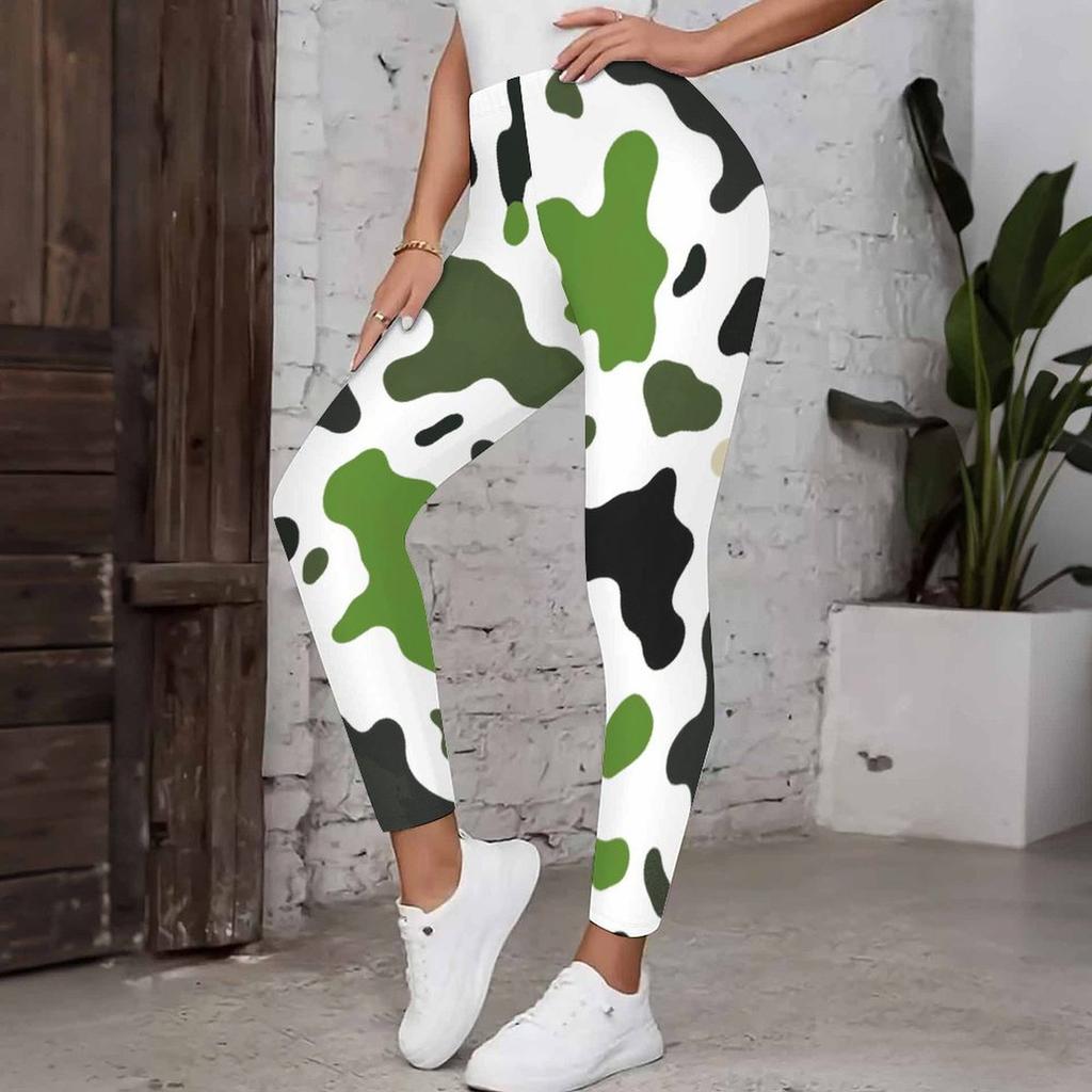 Women Plus Size High Waist Full Length Leopard Rose Floral Printed Yoga Leggings