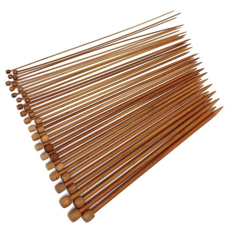 36PCS 18 Size Carbonized Bamboo 25cm Crochet Single Pointed Knitting Needles Sweater Needle with A Full Set of Beads