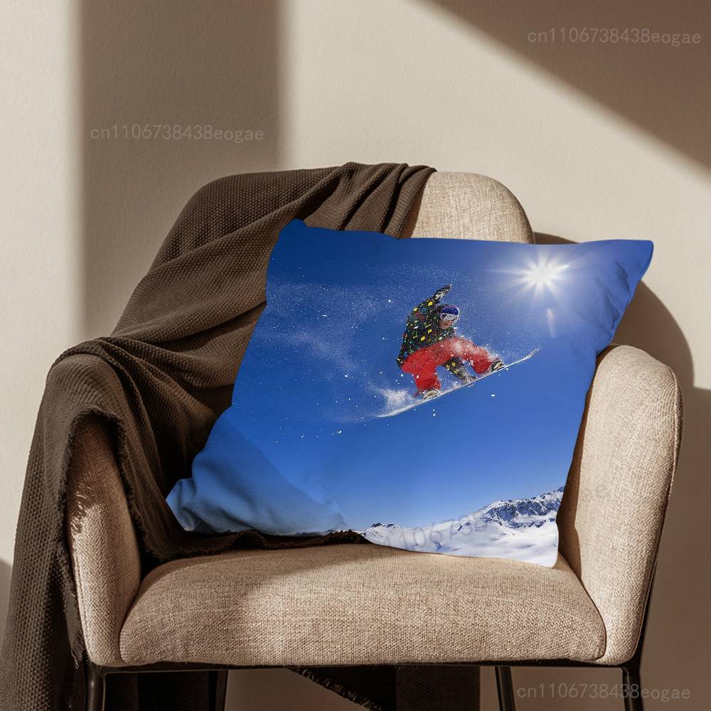 Snowboarding Sport Throw Pillow Case For 45*45cm,55*55cm,30*30cm,Car Pillowcase Home Bedchamber Decor Gift