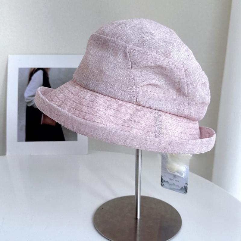 High-end Korean-style Summer Cotton Linen Slouchy Bucket Hat for Women Minimalist Breathable Sun Protection Caps