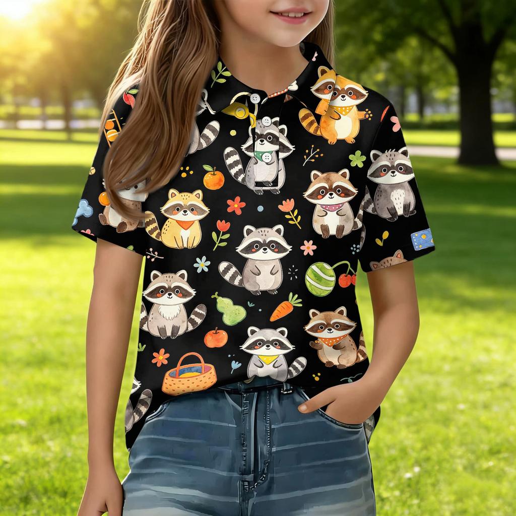 Kids Casual Short Sleeve Polo Shirt with Animal Print Soft Breathable Fabric Comfortable Fit Lightweight Design for Everyday Wear