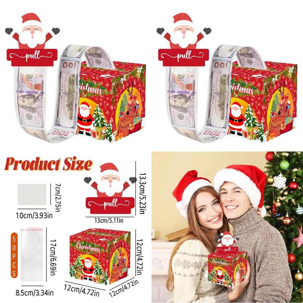 Santa Red Christmas Paper Money Box Festive Celebration Decor And Giving Gift