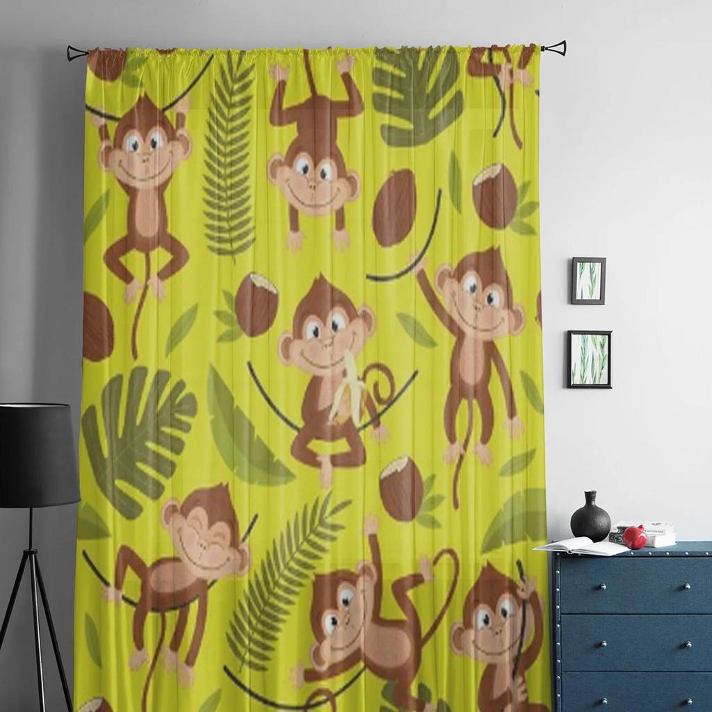 Małpa na żółtym tiulu Przezroczyste zasłony okienne do salonu Sypialnia Nowoczesne zasłony szyfonowe woalowe organzowe Dekoracyjne zasłony