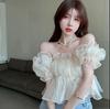2025 Summer Women's Off-Shoulder Square Neck Puff Sleeve Top - Slim Fit Trend