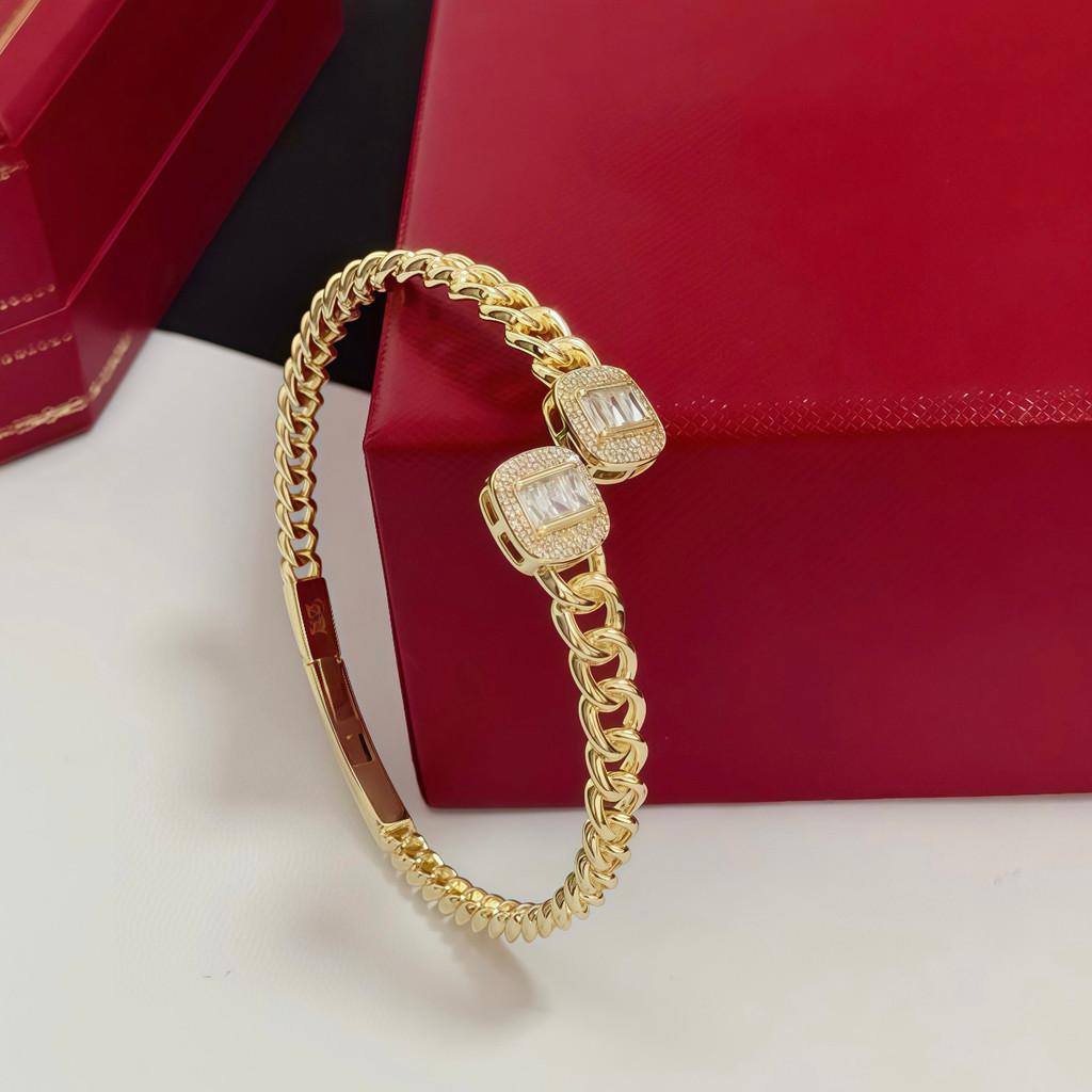 Diamond Bracelet Hollowed Out Fried Dough Twists High-end Customized Version Inlaid Diamond Process V Metal Material Unisex Men and Women Gift