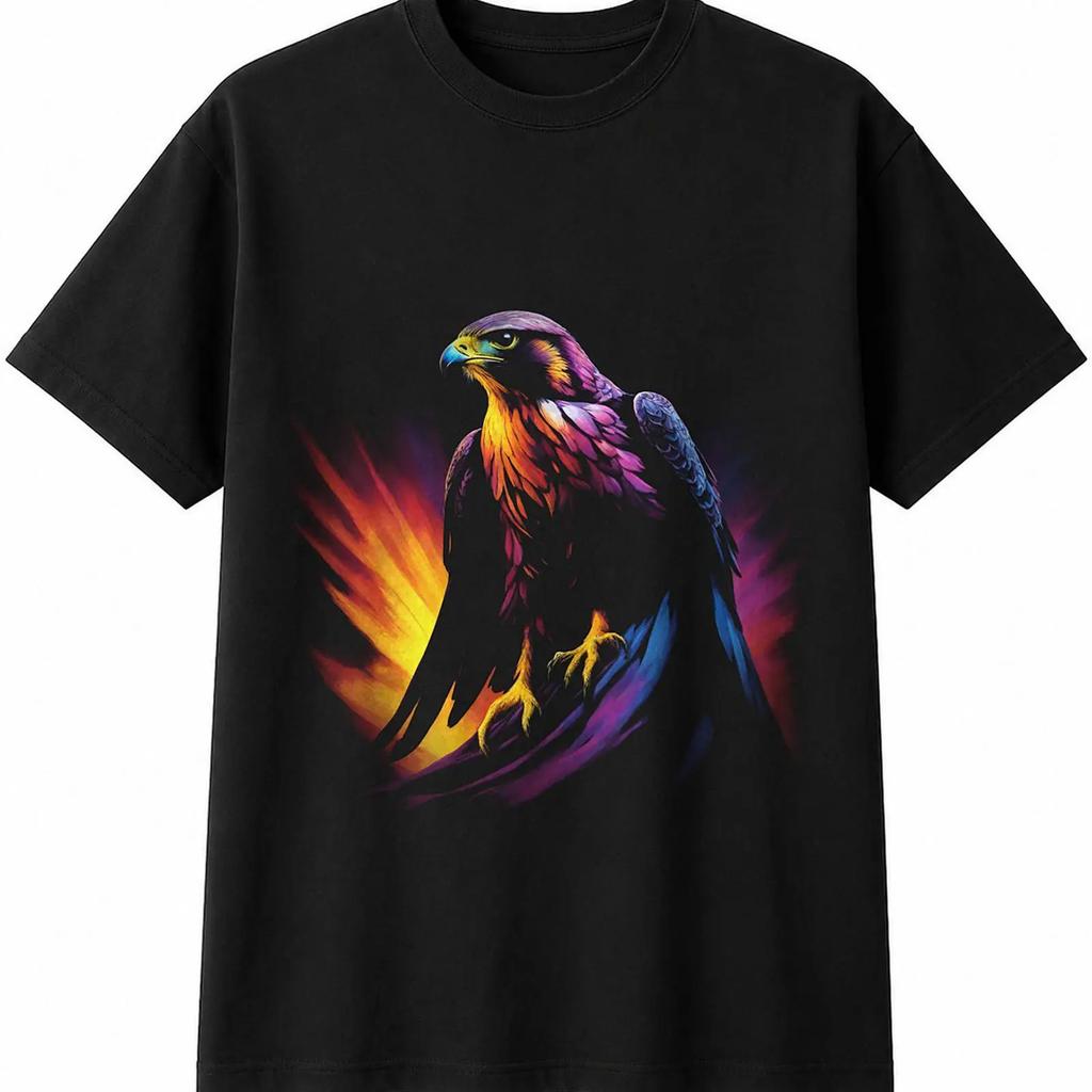 Colourful Falcon Torn Bird Unisexs T Shirt Black 100 Cotton Wildlife Novelty Vintage Casual Top For Everyday Wear Stretched