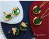 Korean Style Colorfast Emerald Crystal Pendant Necklace and Earrings Set