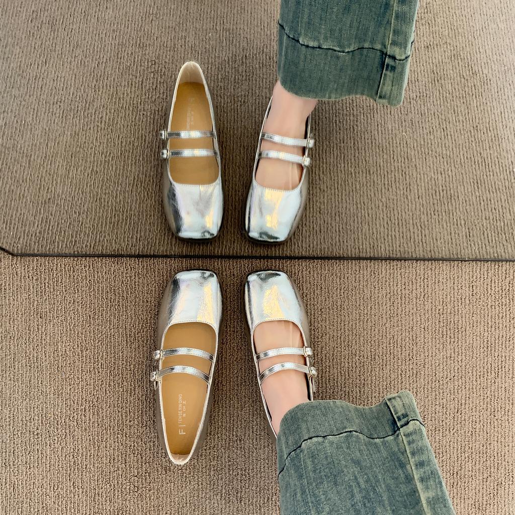 French Mary Jane single shoes women's 2025 spring new square head soft sole soft surface one pedal shallow mouth flat bottom women's shoes