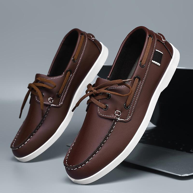 Personalized Summer Men's New Lace-up British Style Versatile Doudou Shoes Breathable Casual Work Commuting Lazy Shoes