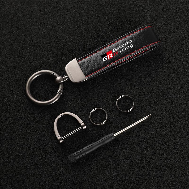 Leather Carbon Fiber Car Rings Keychain Zinc Alloy Keyrings For Toyota GR GAZOO RACING Toyota Yaris Hilux Corolla Prius
