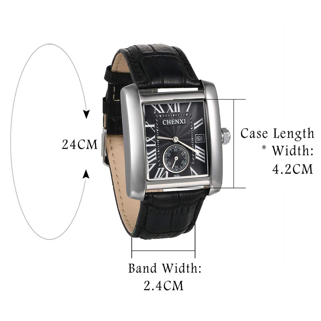 Lancardo Watch Waterproof Leather Band Roman Numeral Calendar Fashion Casual Quartz Business Preset Birthday Anniversary Men's (Black)