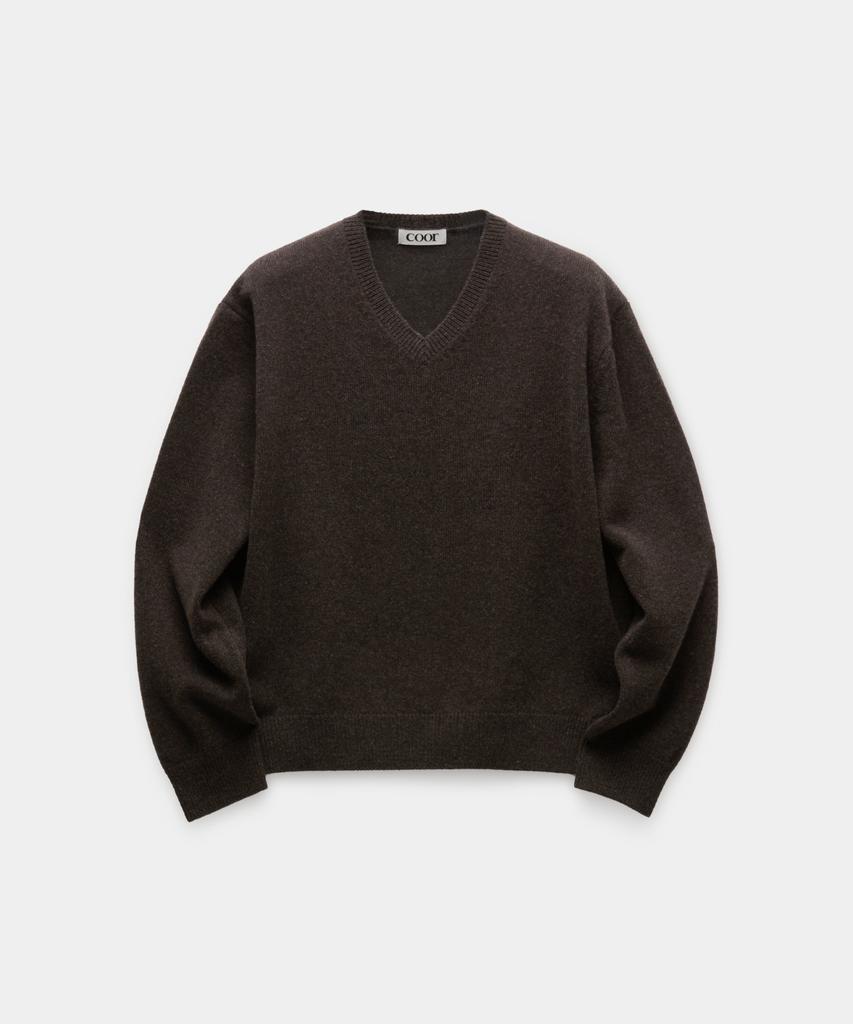 Kueo Wool V-Neck Sweater (Melange Brown)