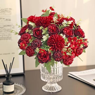 Künstliche Blumen Seiden-Hortensie Rose Haus Zimmer Tischvase Dekoration Festival Kranz Hochzeitsstrauß Party Geschenke Zubehör