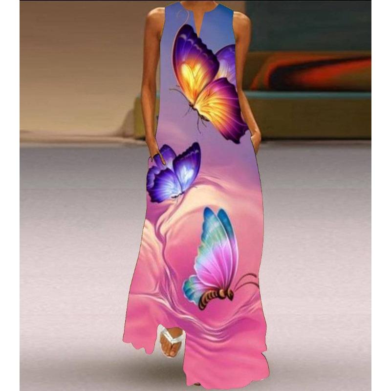 JPNTKY Moda Verão Primavera Sem Mangas Decote V Vestidos Casuais