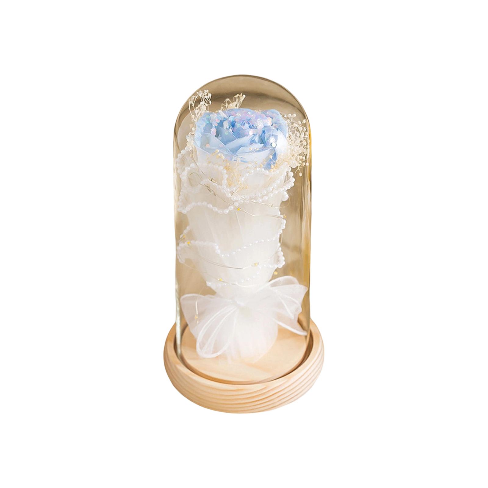 Single Preserved Rose With Light, High-end Desktop Ornament, Valentine s Day Gift. One Size синий