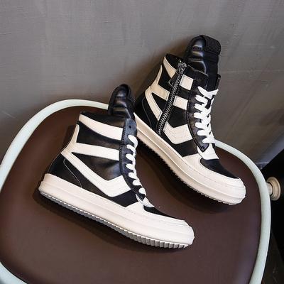 Outdoor Men's Casual Leather Shoes Patchwork Design Women Walking Sneakers Lace-up Fashion Couple Trainers Ankle Boots Footwear