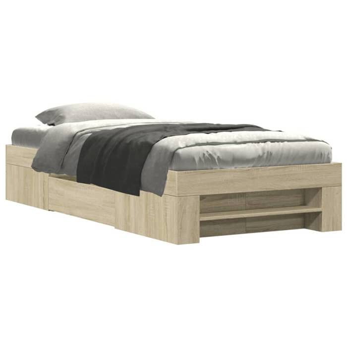 VidaXL Cadre de lit chêne sonoma 75x190 cm bois d'ingénierie, meuble de chambre à coucher, lit simple, sommier, lit, cadre 3295529