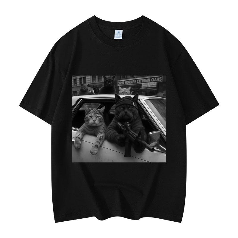 Funny Cat Gang Meme Graphic T Shirts Men's Women's Fashion Vintage Short Sleeve T-shirt High Quality Cotton Oversized T-shirts