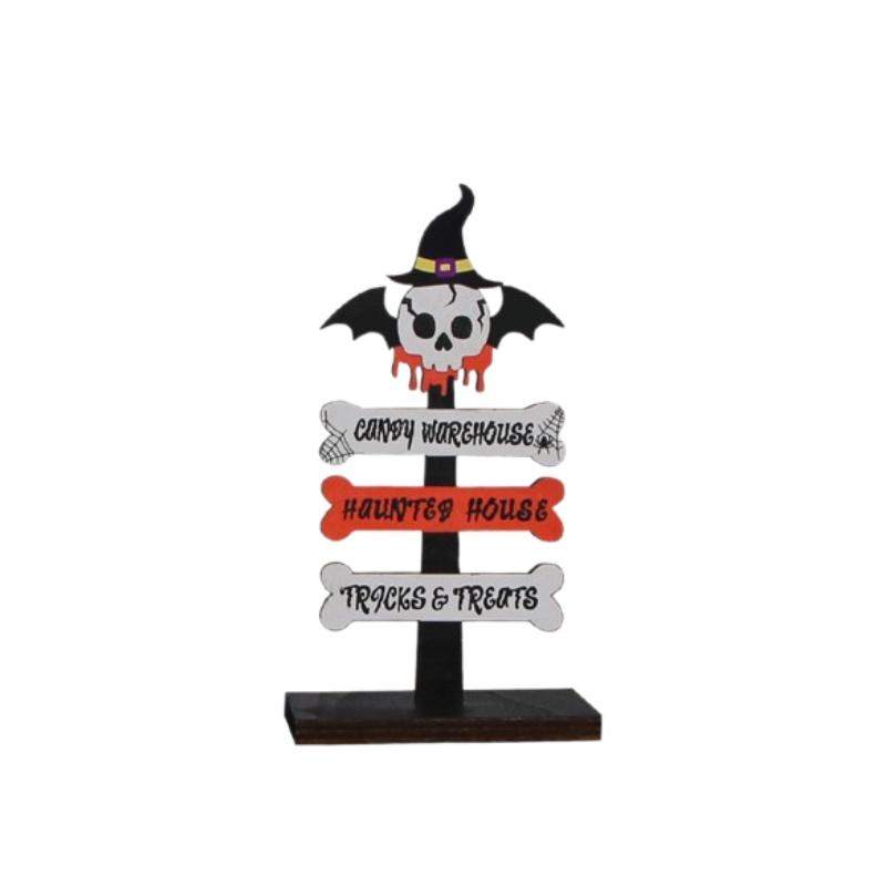 

Pumpkins Skeletons Halloween Wooden Signpost Plaque Table Ornament Decor Party Skull