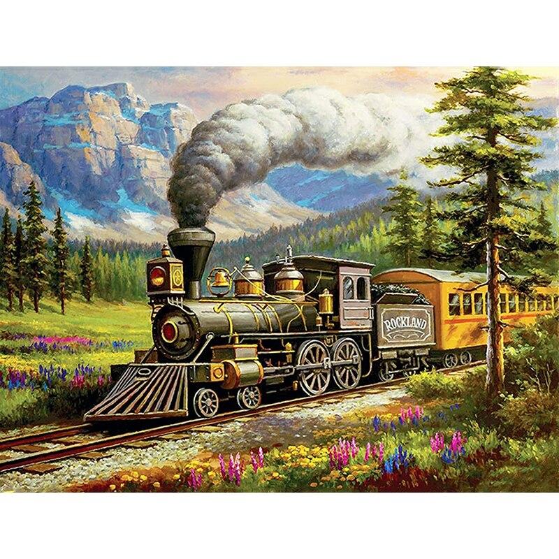 New 5D DIY Diamond Painting Train Scenery Diamond Embroidery Cross Stitch Full Round Drill Crafts Home Decor Manual Gift