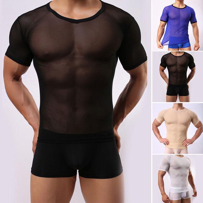 Men's Slim Fit Sexy Mesh Sheer Short Sleeve Gym Tops Chic And Stylish T-shirt