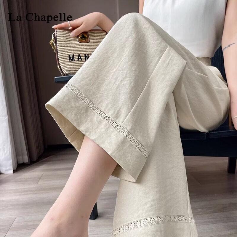 Women s Ice Silk Linen High-Waisted Straight Cropped Pants L