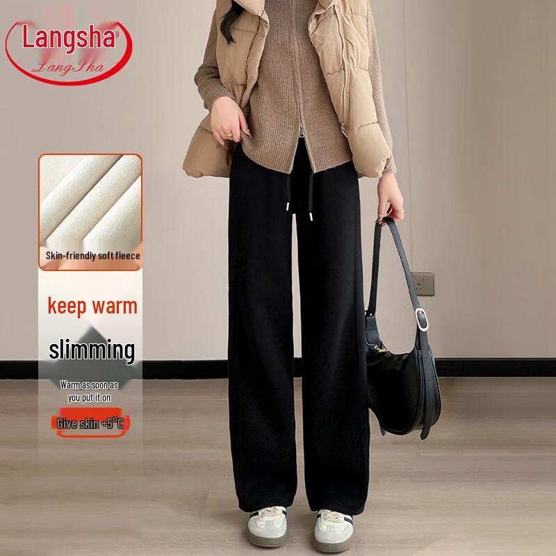 

Women s High-Waist Fleece-Lined Wide-Leg Pants L