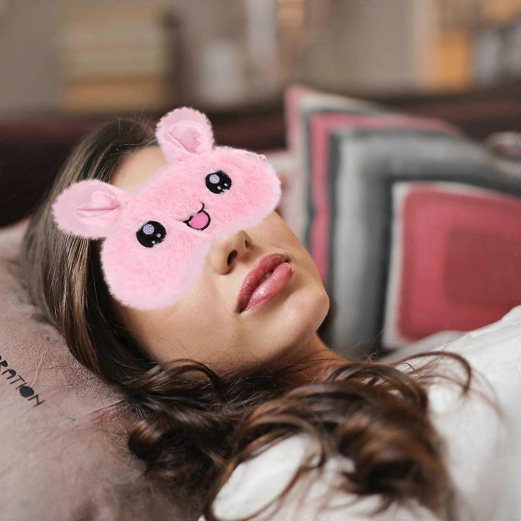 Night Eyeshade Plush Rabbit Pattern for Sleeping Use 2Pcs Pink