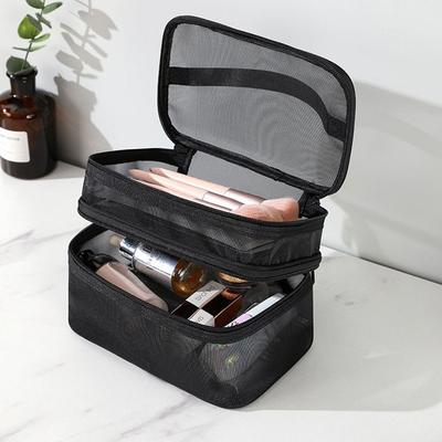 Portable Transparent Mesh Travel Cosmetic Bag Storage Large Capacity Toiletry Bag 1/2/3 Layer Makeup Case Women's