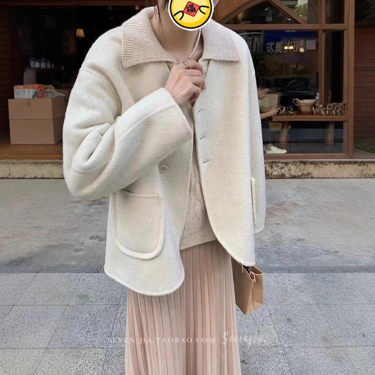 

Новое двухстороннее шерстяное пальто, короткое, в корейском стиле, простое, свободное, повседневное шерстяное пальто M