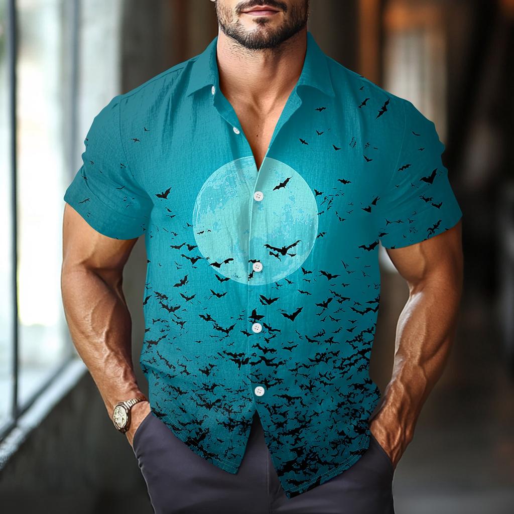 Men's Fashion Casual Loose Halloween Printed Short Sleeve Shirt
