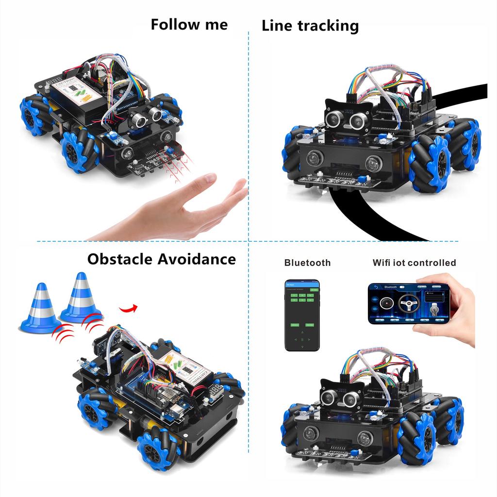 OSOYOO Mecanum Wheel Robot Car Chassis for DC9V Smart Mini Dolly STEM Building Compatible with Raspberry Omnidirectional DIY Wheels Arduino, 4WD,