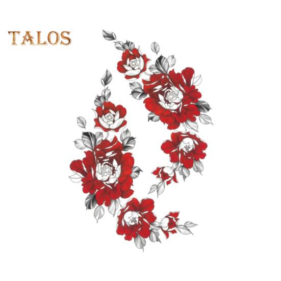 Chinese Floral Temporary Tattoo Sticker Red Flower Waterproof Body Sticker Long Lasting Fake Tattoos Festival Party Skin Art Stickers