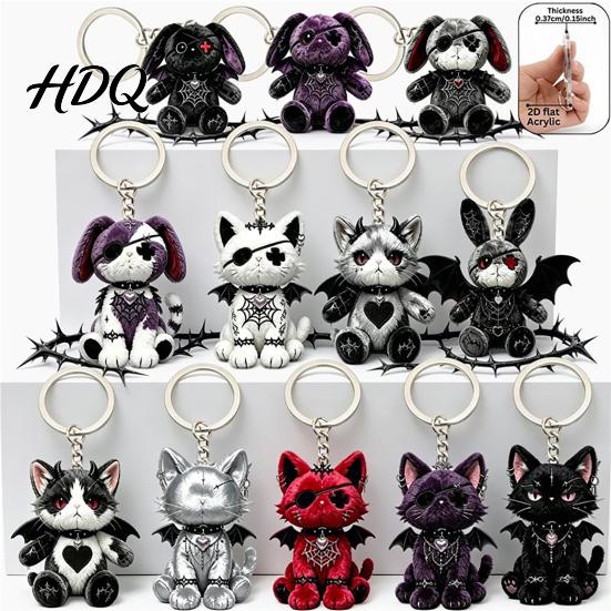 Sammler-Tier-Schlüsselanhänger 12 Stück Halloween Gotische Katze Acryl-Set, Gruseliger Hase Schlüsselanhänger Tasche Anhänger Zubehör Ring, Rucksack Zubehör,