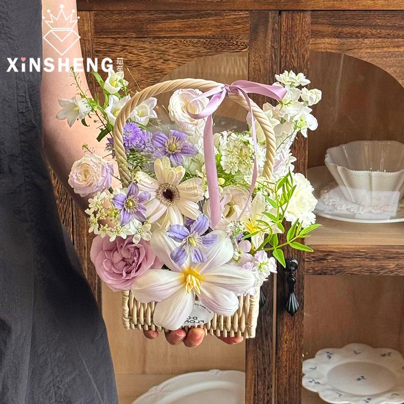 Creative Handwoven Flower Basket - Floral Arrangement DIY Kit for Home Decoration