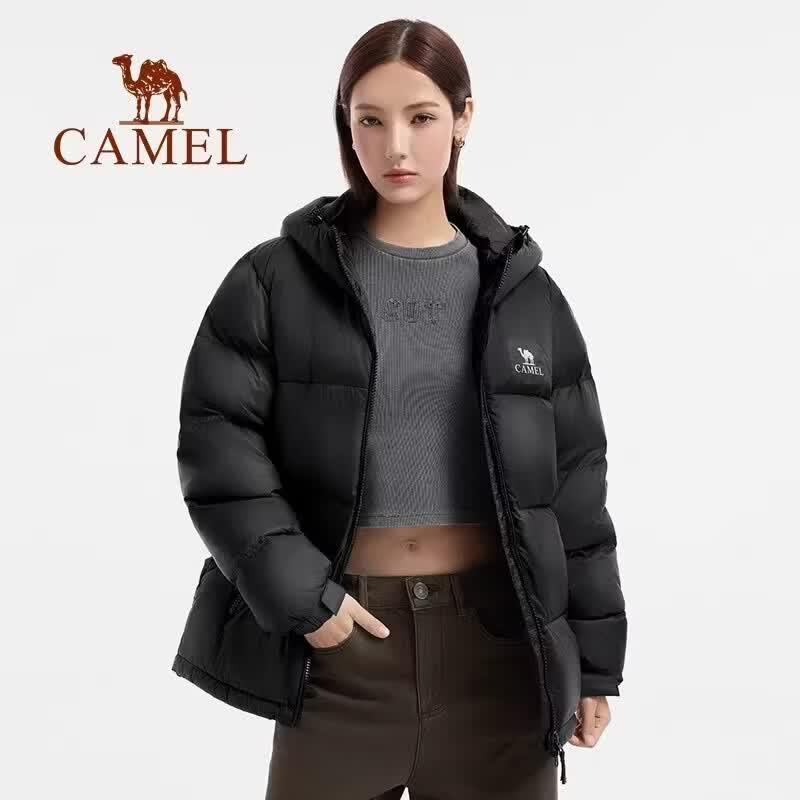 Camel Unisex Hooded Down Jacket