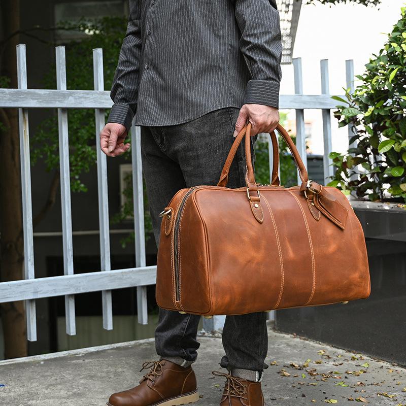 Large-Capacity Men'S Leather Handbag, One-Shoulder Oblique Span Bag, Cowhide 20-Inch Luggage Bag, Outdoor Sports Fitness Bag, Men'S
