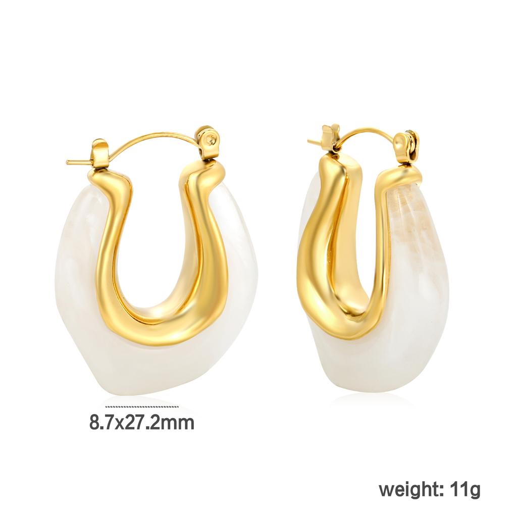 French Maillard Vintage Fashion U-shaped Resin Earrings Light Luxury High-end Stainless Steel Girls' Personalized Jewelry