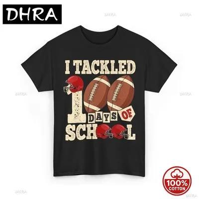 100 Days of School Shirt I Tackled 100 Days Football Sports Lovers TShirt Stylish Graphic Tee Shirt Comfy Hip Hop Breathable S
