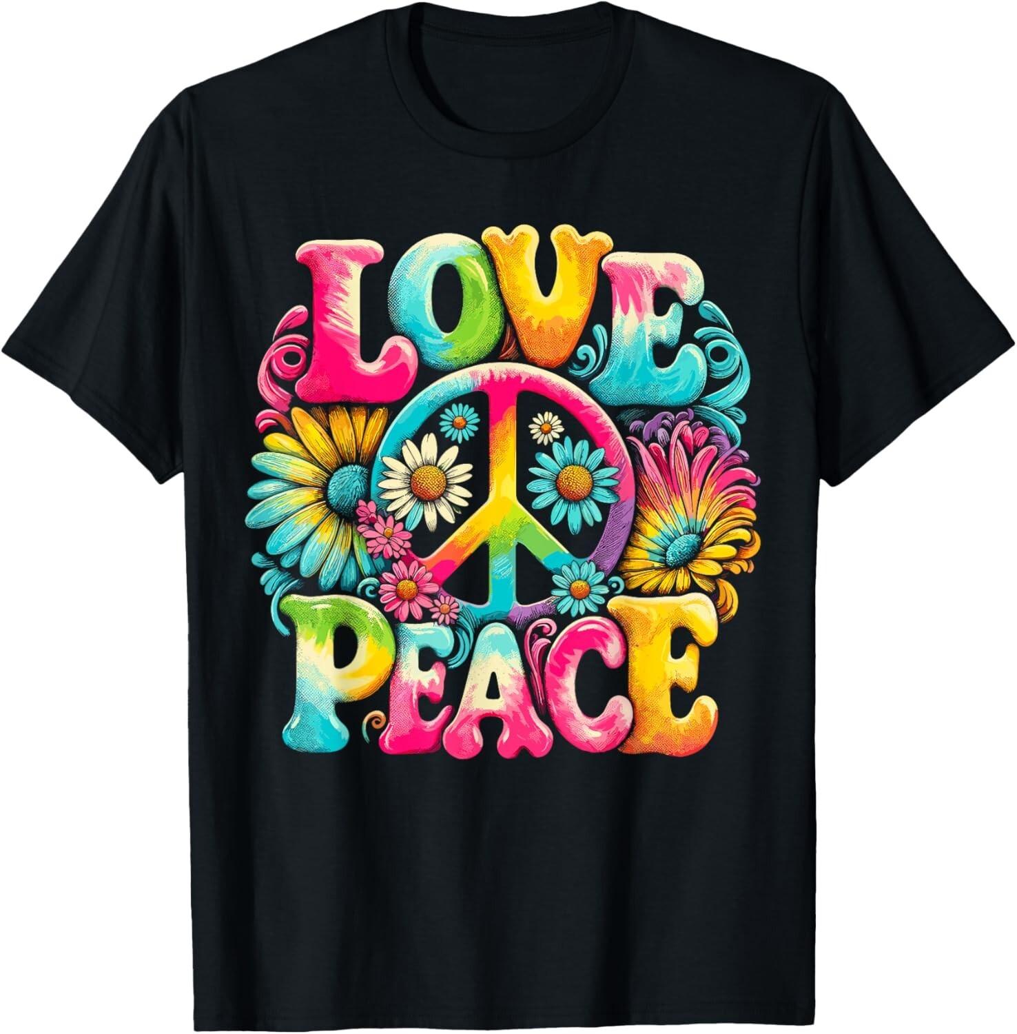 Hippie Peace Sign Love Tie Dye Hippie T-Shirt Mens Womens Tees Top unisex T-Shirt Mens Womens Tees Top 3XL