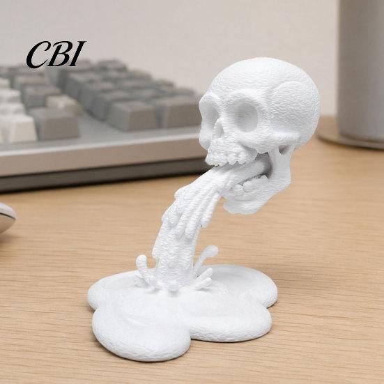 Skull And Water Texture Model 3D Printed Flow Ornament, Creative Statue with Eco-friendly Desk Ornament Stable Base, Compact Gothic Decoration,