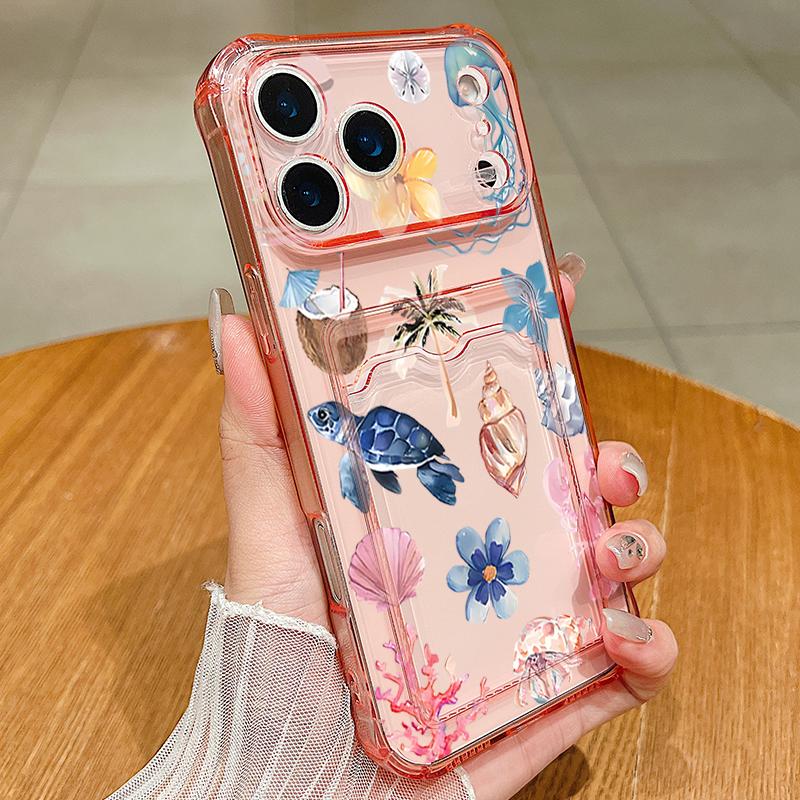 Husă Telefon cu Buzunar pentru Carduri Scoică Balenă Pentru iPhone Air 17 16e 16 15 Pro Max 14 13 Pro Rezistentă la Șocuri Transparentă Moale TPU
