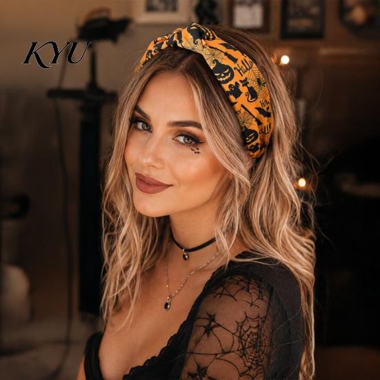 Non Slip Hair Hoop for Girls Halloween Headbands Women Girls, Wide Knotted Headband with Witch Spider Web Ghost Pumpkin, Accessories Party Cosplay,