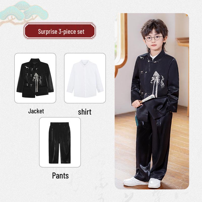 Guttehøst Hanfu Tang-drakt: Broderi Ståkrage Nasjonal Stil Sett for Opptredener