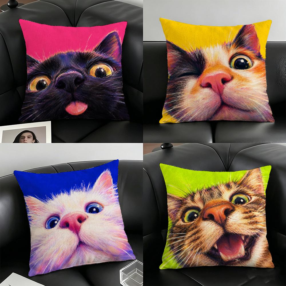 Ginger Cat Peekaboo Kitten Art Cushion Cover Natural Linen Organic Fabric Double-Sided Printing Breathable For Home Decor