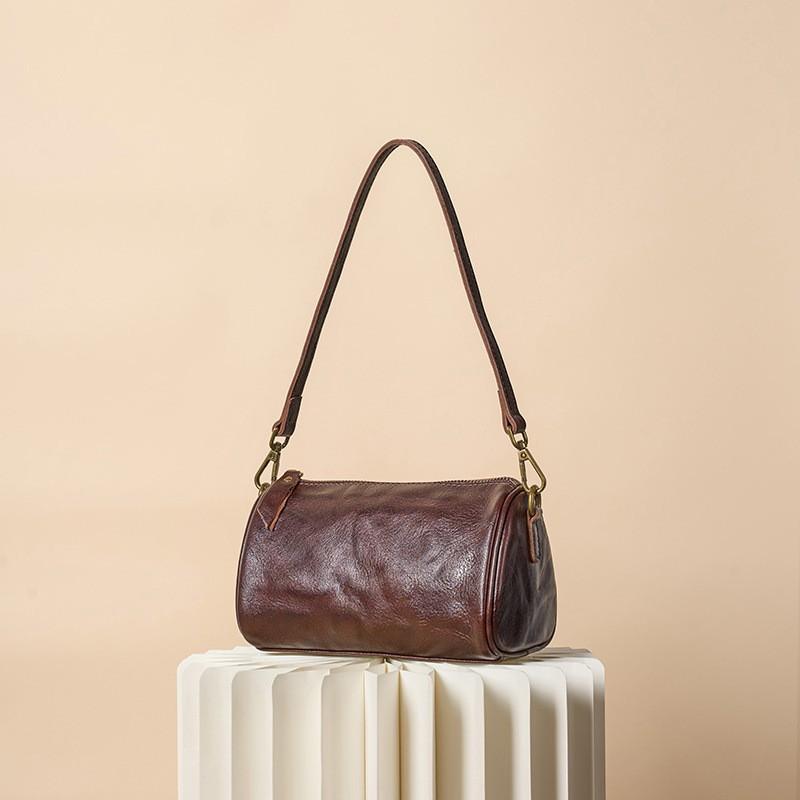 Retro Leather Armpit Toe Cover Layer Cowhide Tree Paste Vegetable Tanned Pillow Bag Versatile Texture Single Shoulder Crossbody Women's