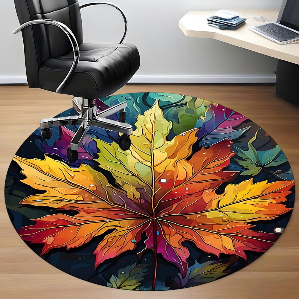 1pc Autumn Leaves Office Round Area Rug, Indoor Mat Suitable ForOffice, Under Office Chairs Bedroom Living Room Home Decor, Room Deco  D089