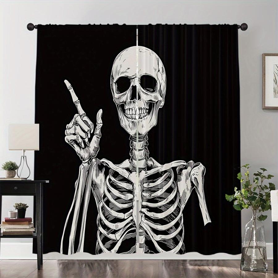 2PCS Digital Printed Curtains, Gothic Bat Pattern, Holiday Halloween Style Rod Pocket Drapes for Bedroom Living Room Decor