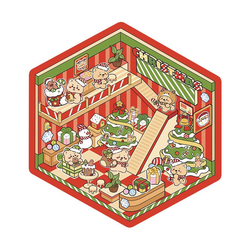 Christmas Miniature 3D Cabin Scene Stickers – Cute Handmade Cartoon Stickers for Journals