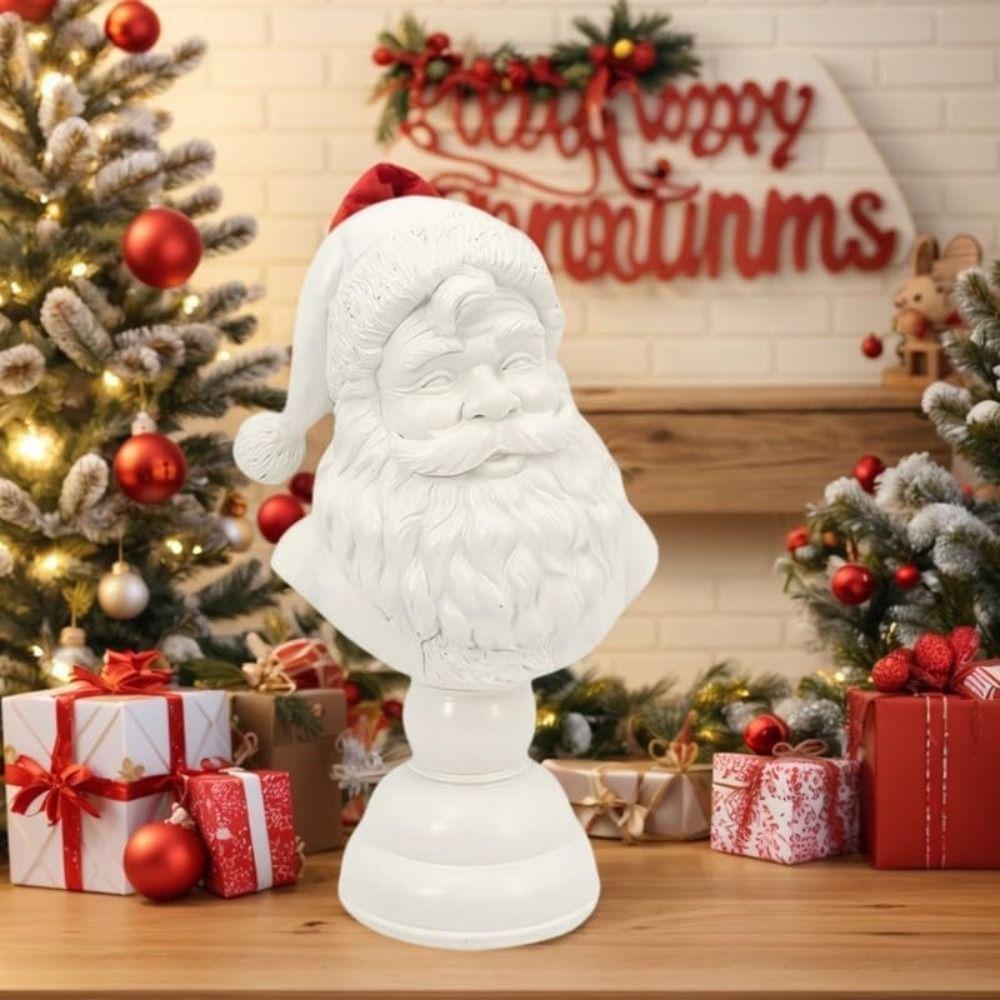 Resin Santa Bust Statue Santa Claus Pattern Tabletop Decoration Christmas Figurine Festival Decor Christmas Home Decor
